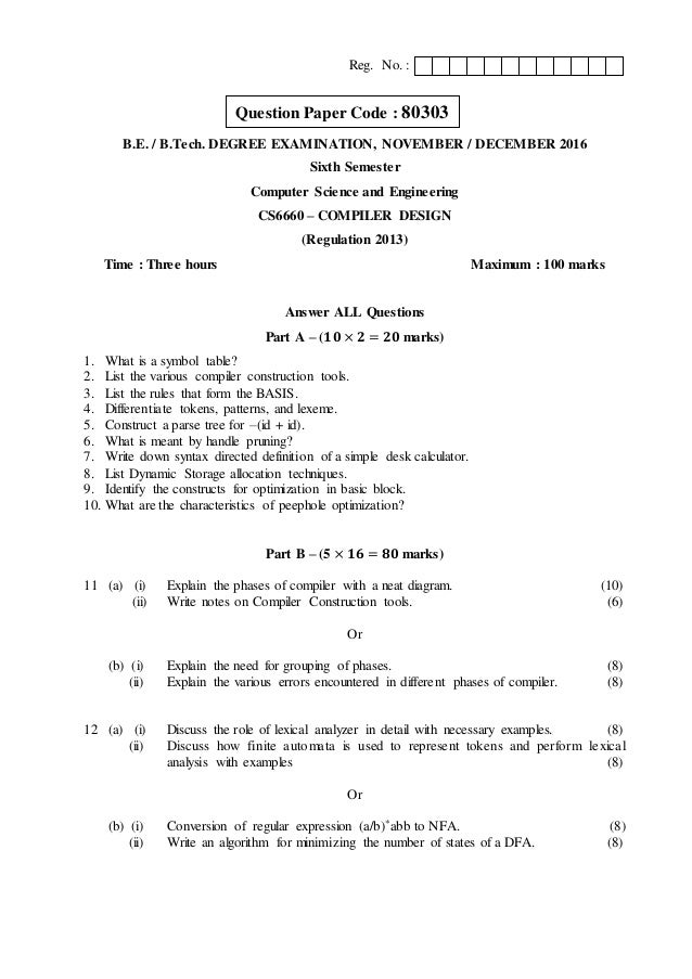 compiler design question bank with answers